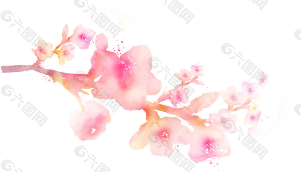 水彩桃花图案元素