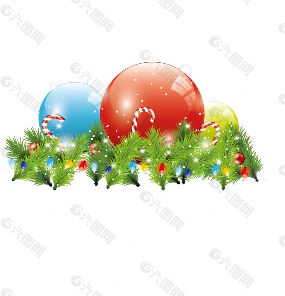 绿色圣诞树枝圆球元素