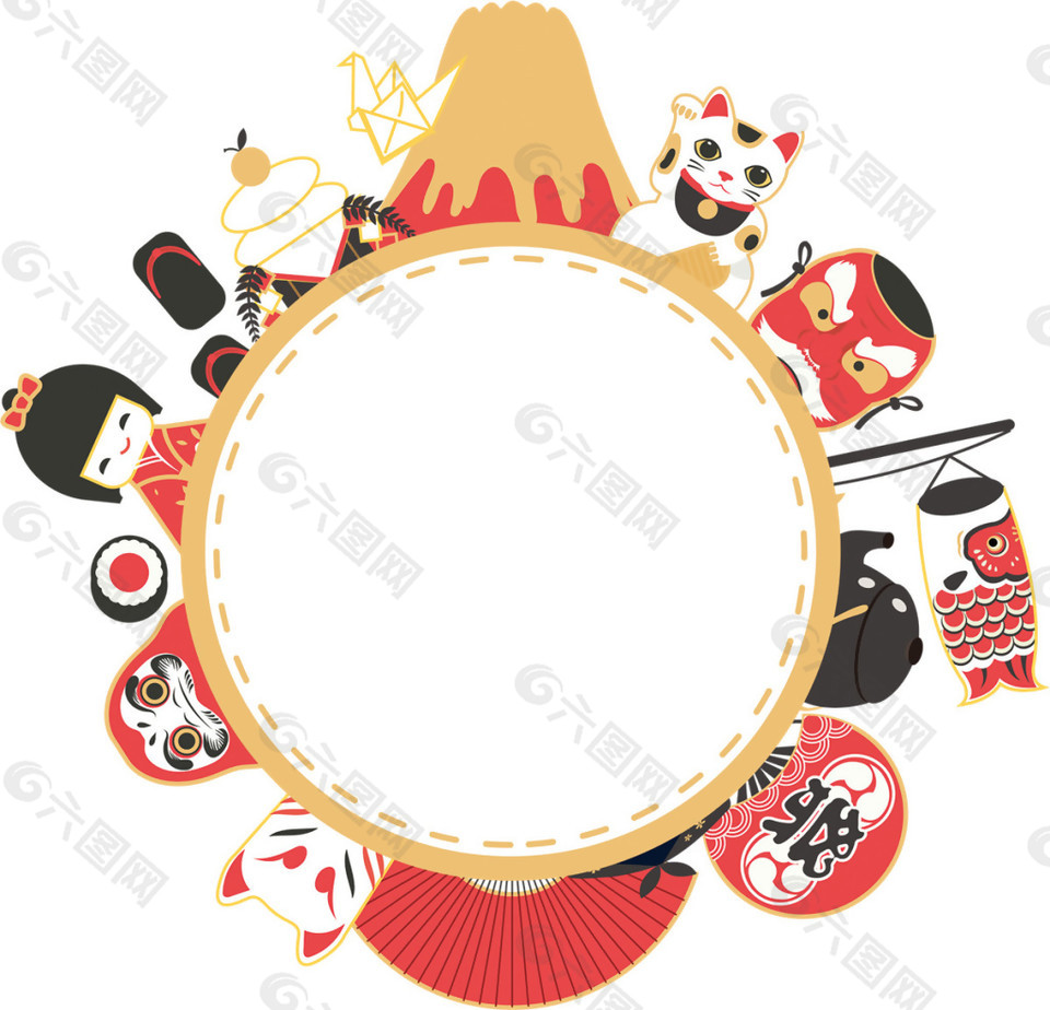 可爱红色手绘日式玩偶日本旅游装饰元素