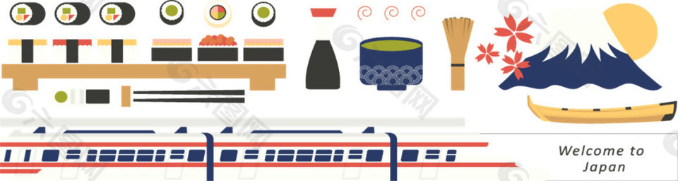 清新食物手绘日本旅游装饰元素