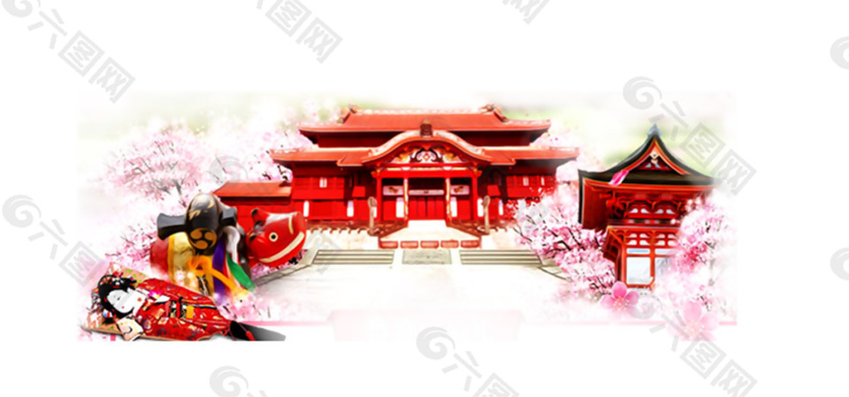 时尚正红色楼塔日本旅游装饰元素