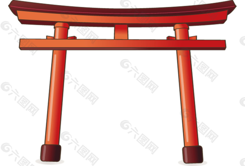 清新简约手绘拱门日本旅游装饰元素