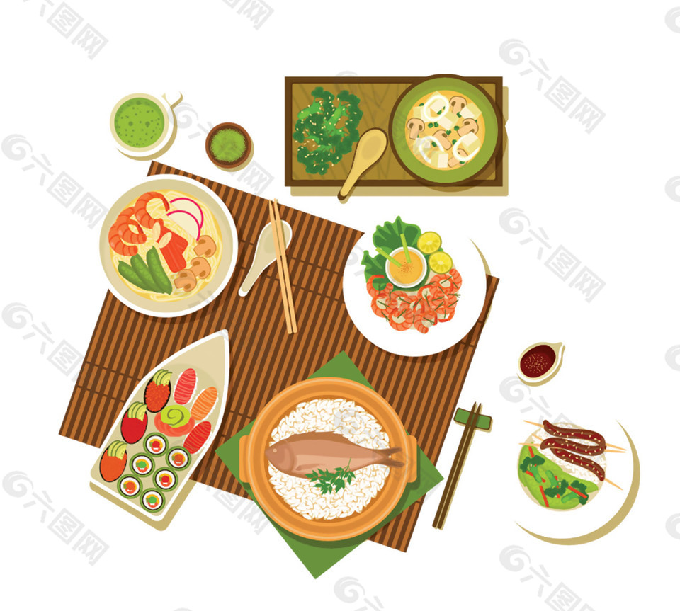 日式手绘料理美食装饰元素