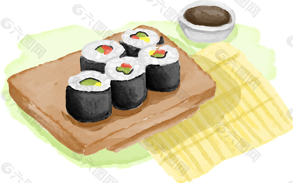 清新手绘日式料理料理美食装饰元素