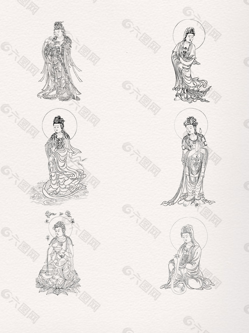 8款手绘黑白佛系佛像素材