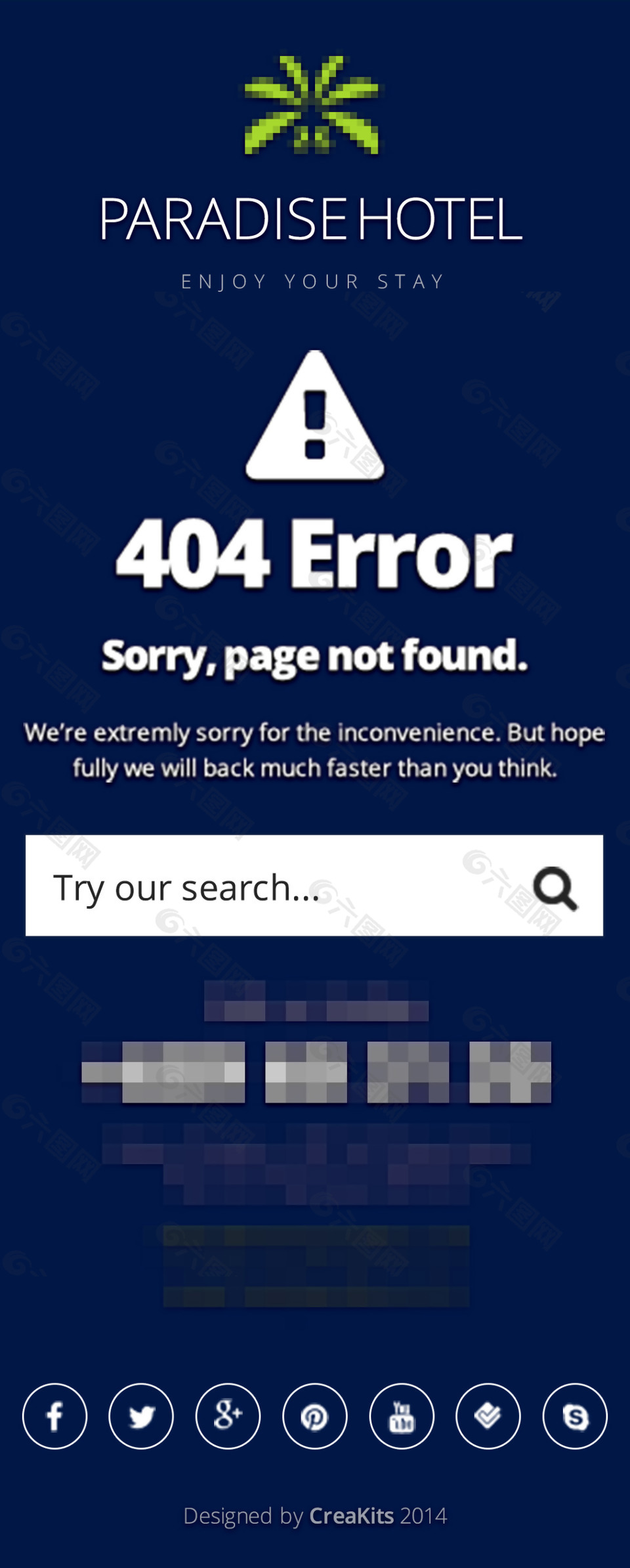 酒店手机网站界面设计404错误提示界面