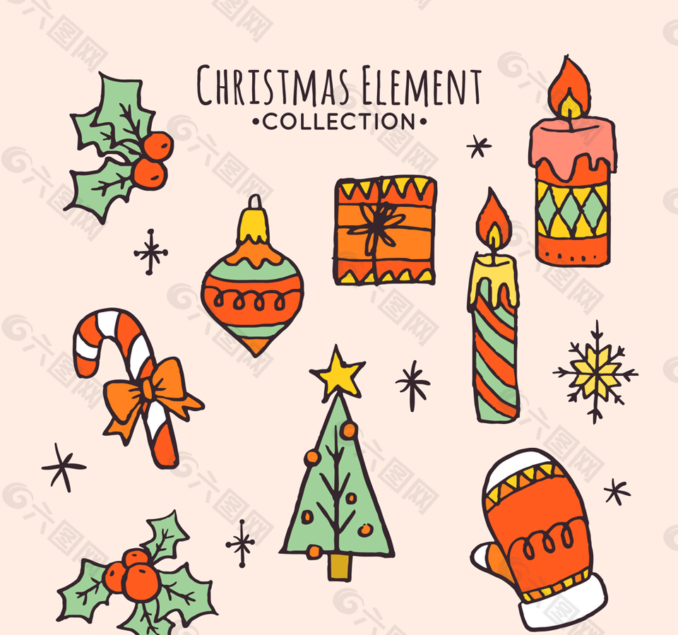 9款手绘圣诞节元素矢量素材设计元素素材免费下载(图片编号:9100985)-六图网