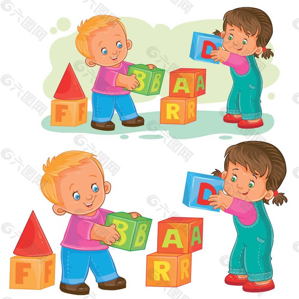 搭积木的小朋友图片