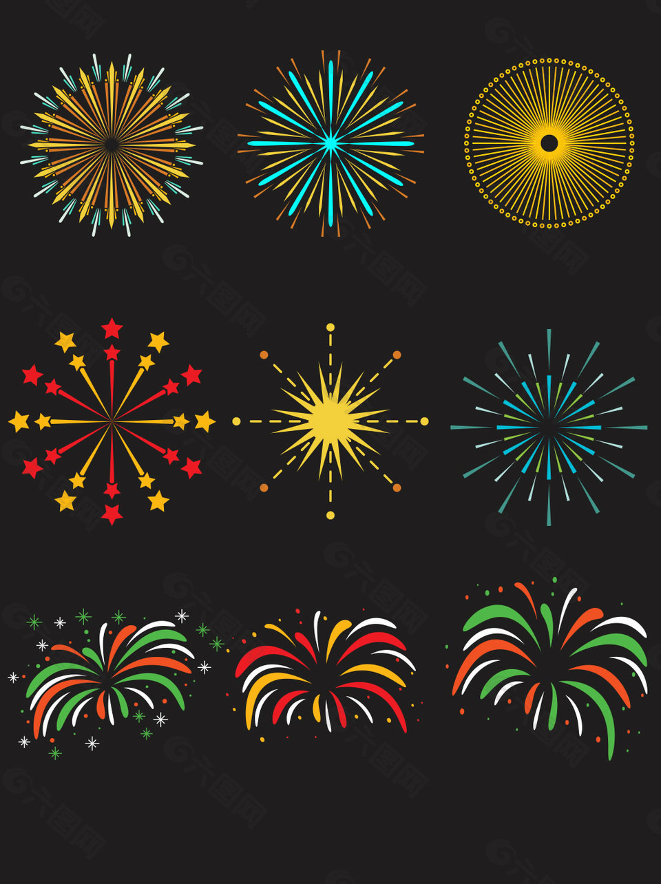 矢量烟花装饰图案烟火设计元素集合