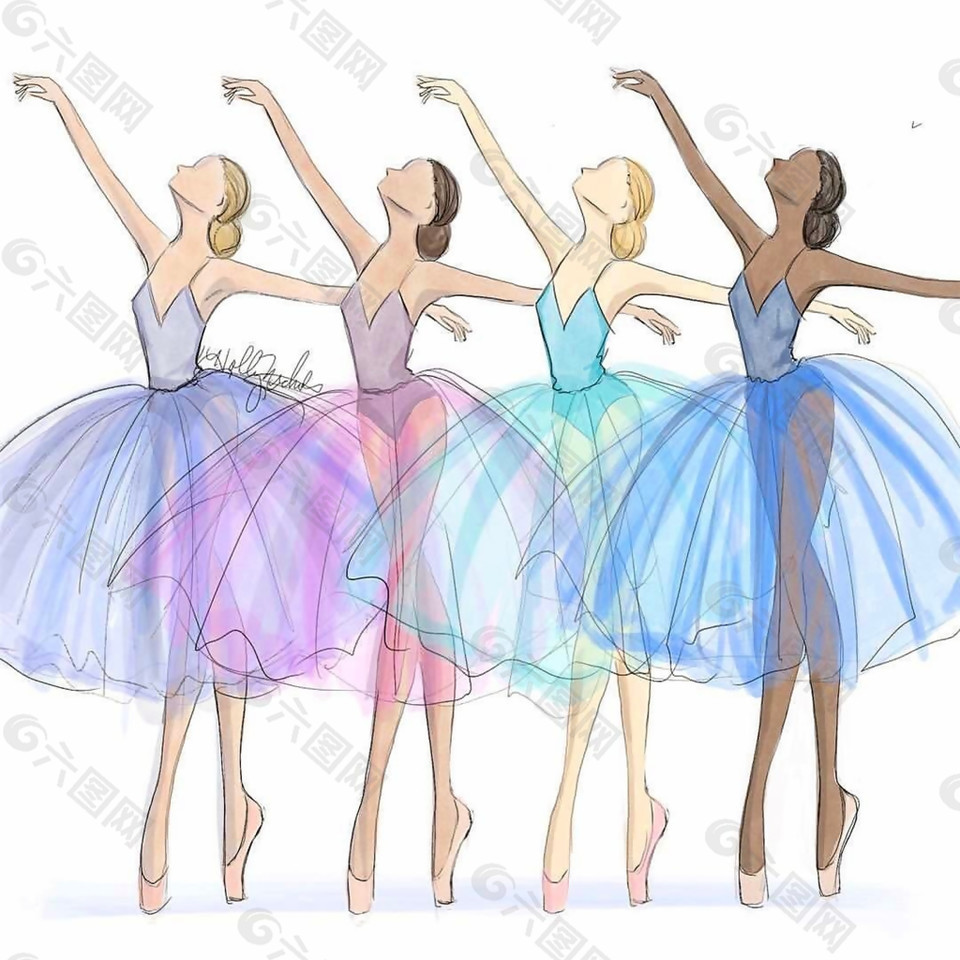 4款手绘芭蕾舞裙设计图