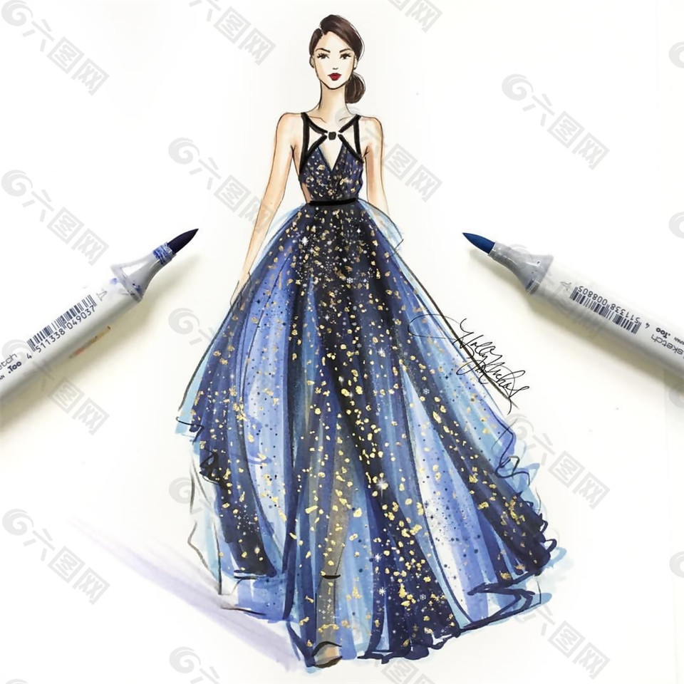 蓝色斑点发光礼服设计图产品工业素材免费下载 图片编号 六图网