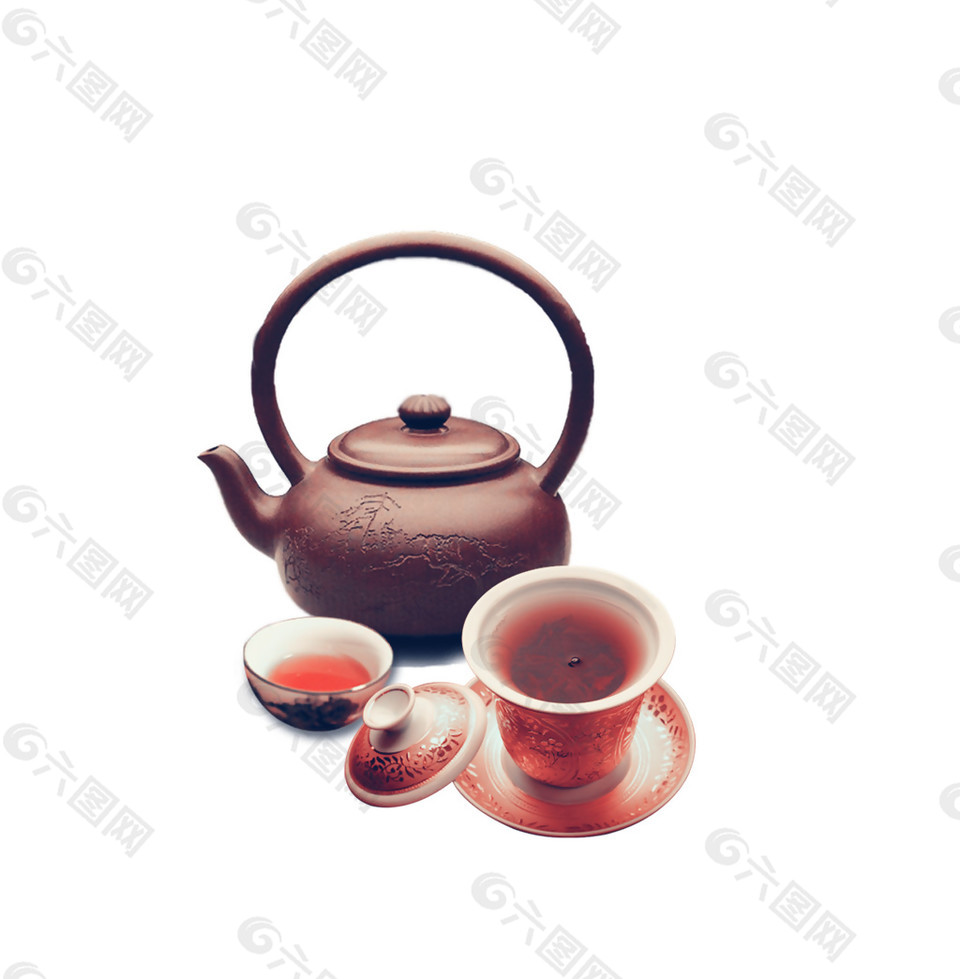 清新红褐色茶具产品实物