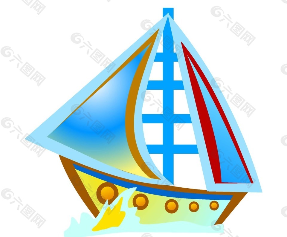 卡通彩色小帆船png元素