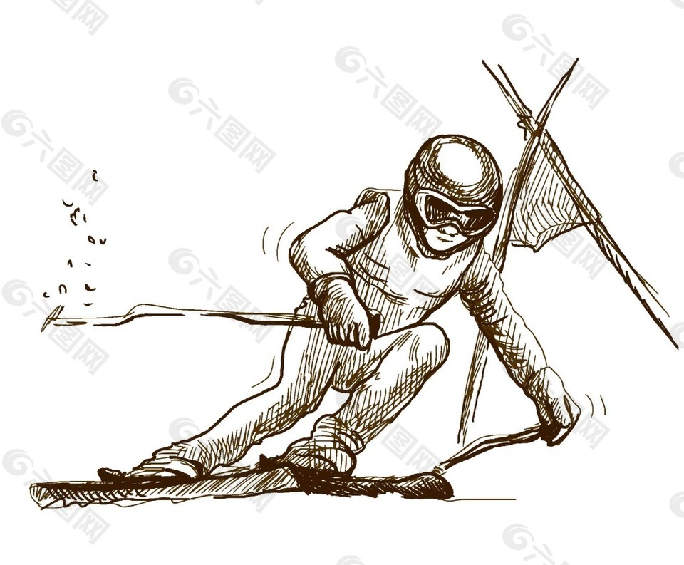 卡通素描滑雪运动员png元素