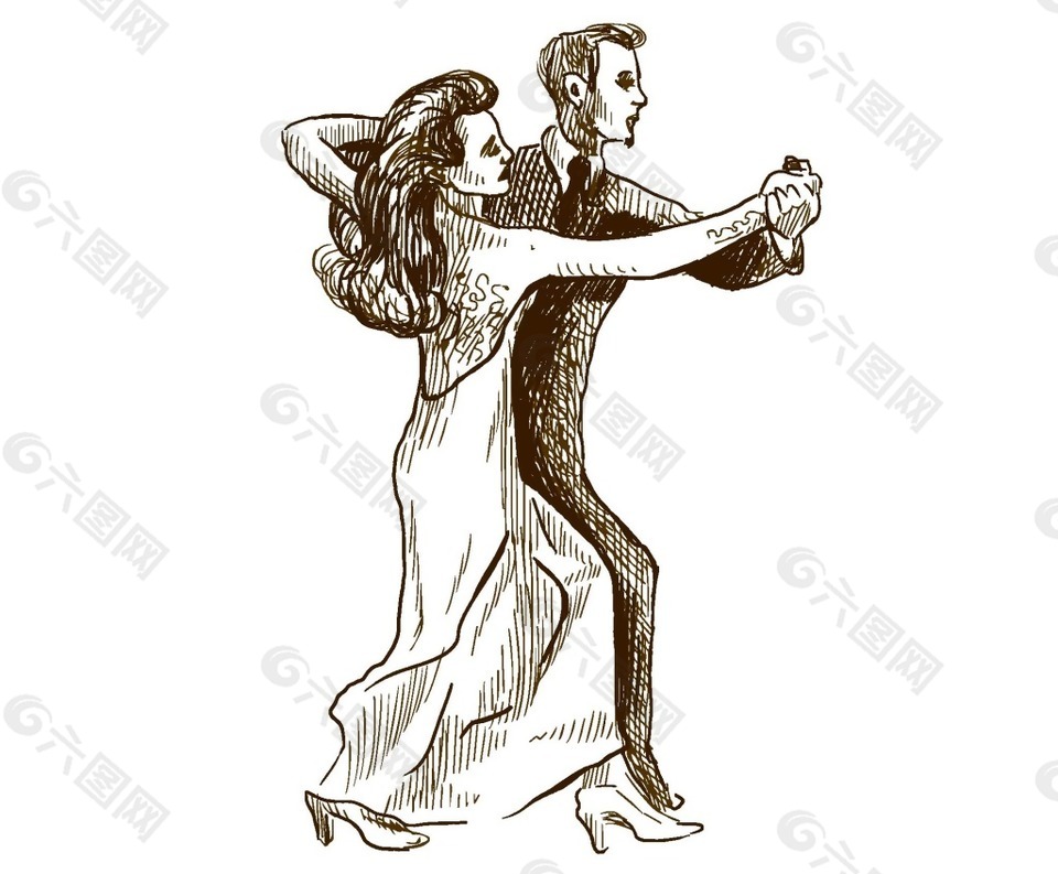 卡通黑白跳舞男女png元素