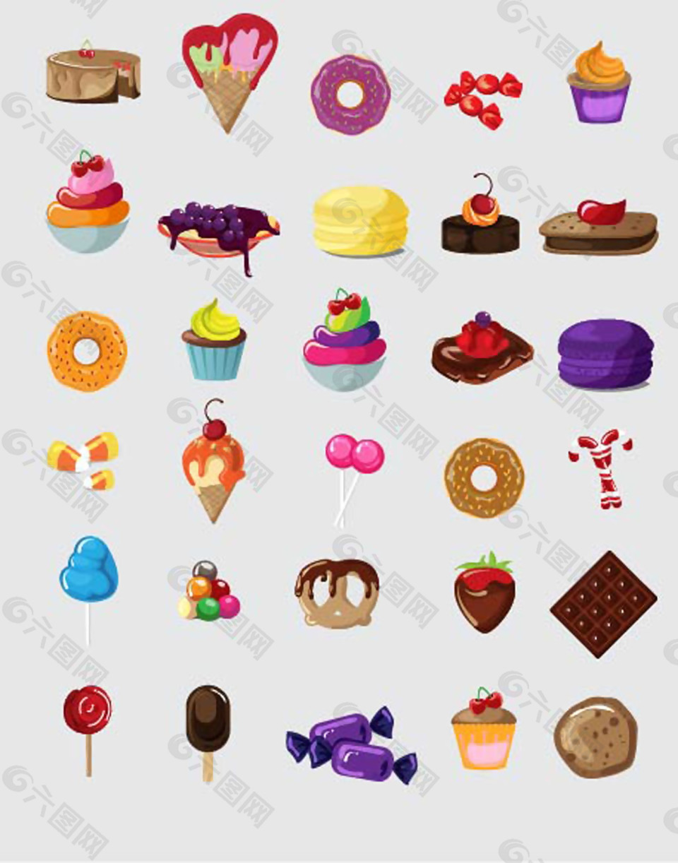 30个甜点和糖果的彩色图标