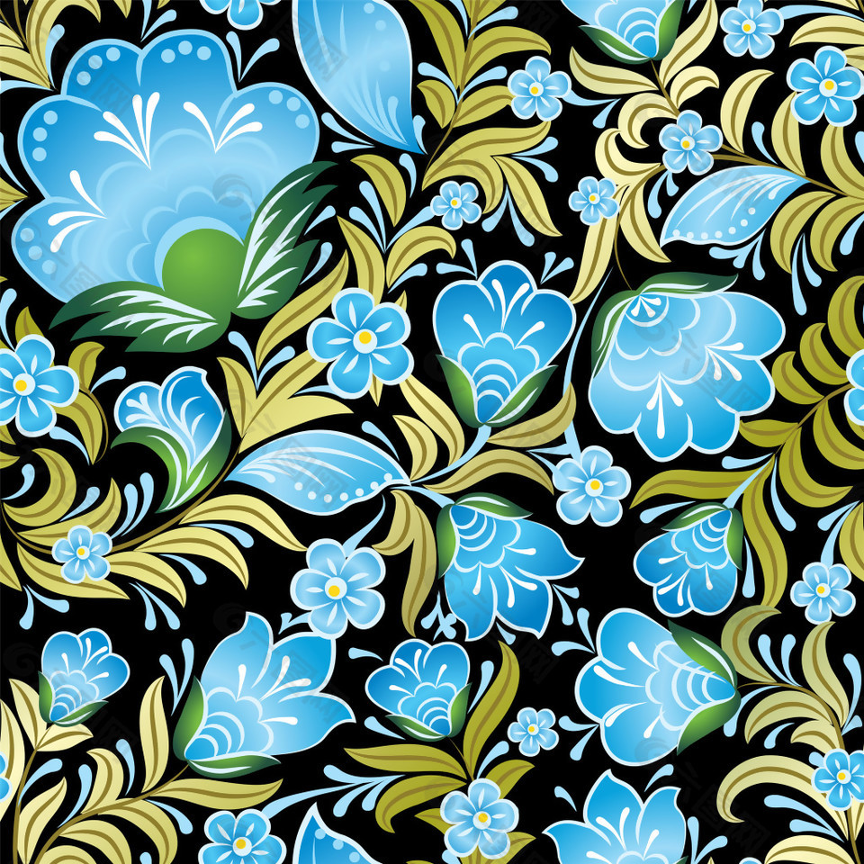 蓝色立体植物花朵背景设计