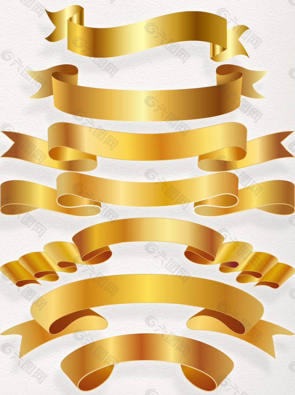 金色飘带元素集合标题装饰设计素材