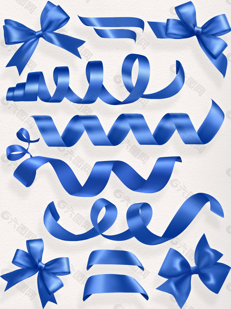 蓝色飘带素材矢量装饰元素蝴蝶结丝带集合