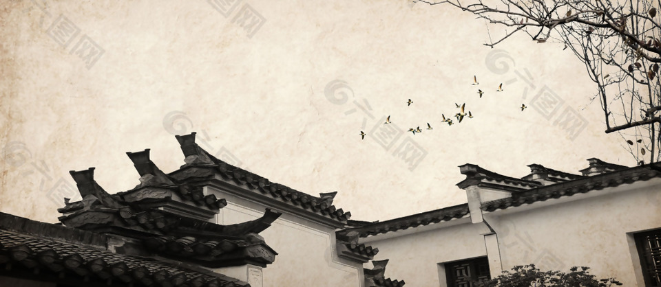 古风大气建筑banner背景