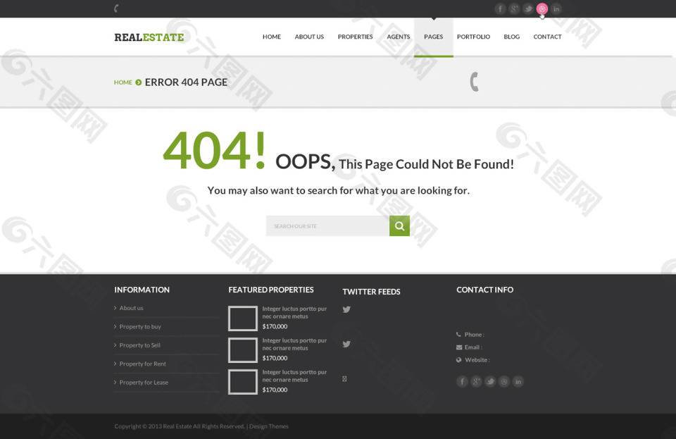 房地产公司网页页面404页面白色psd