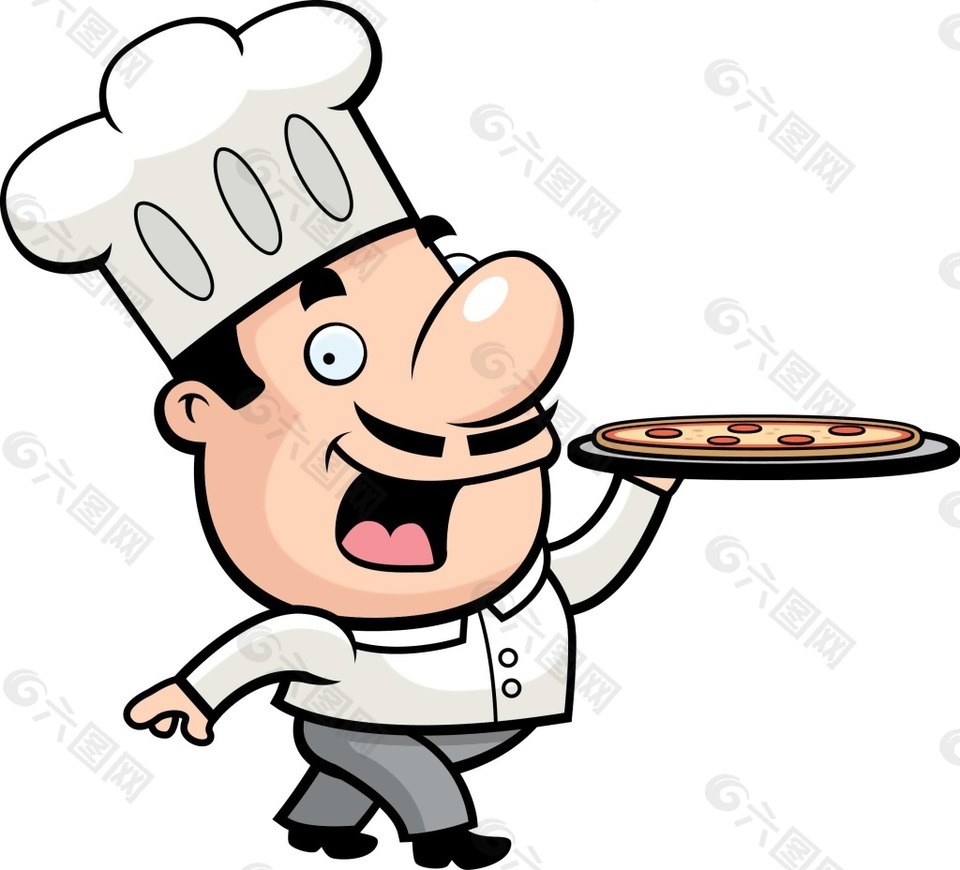 手绘厨师披萨元素