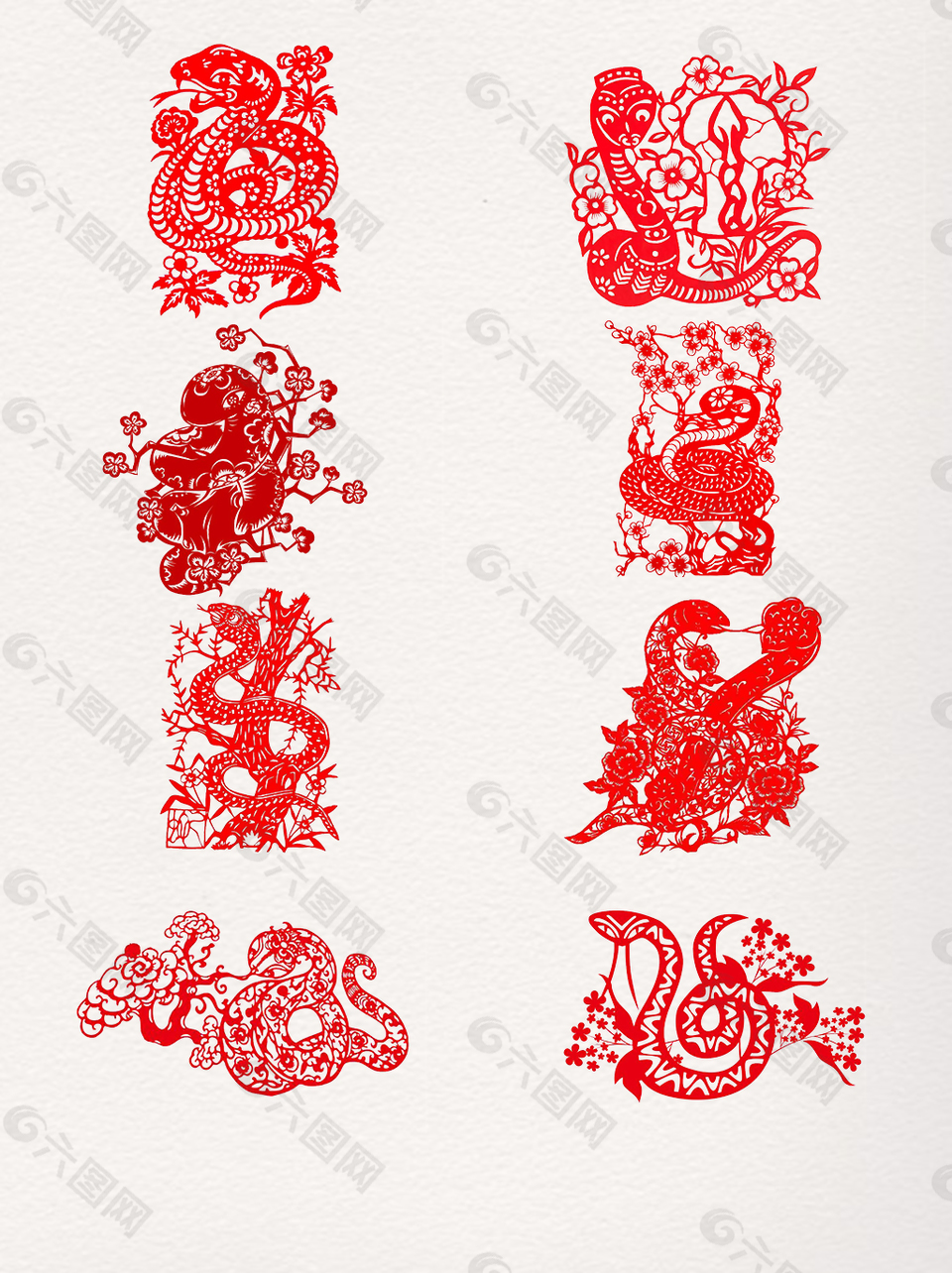 红色传统动物蛇剪纸素材