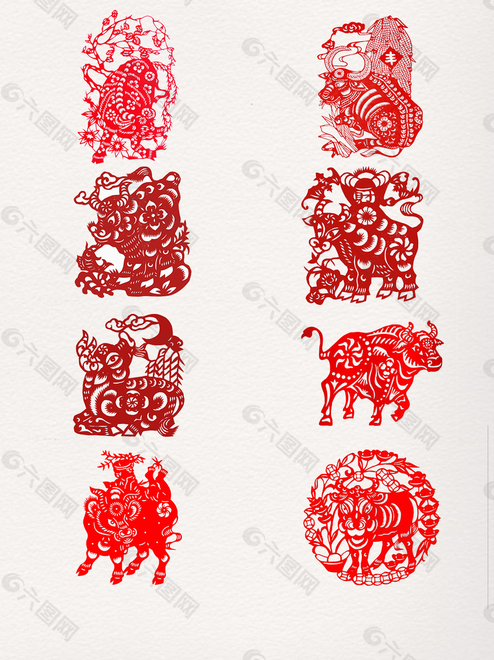 红色动物牛剪纸窗花素材PNG