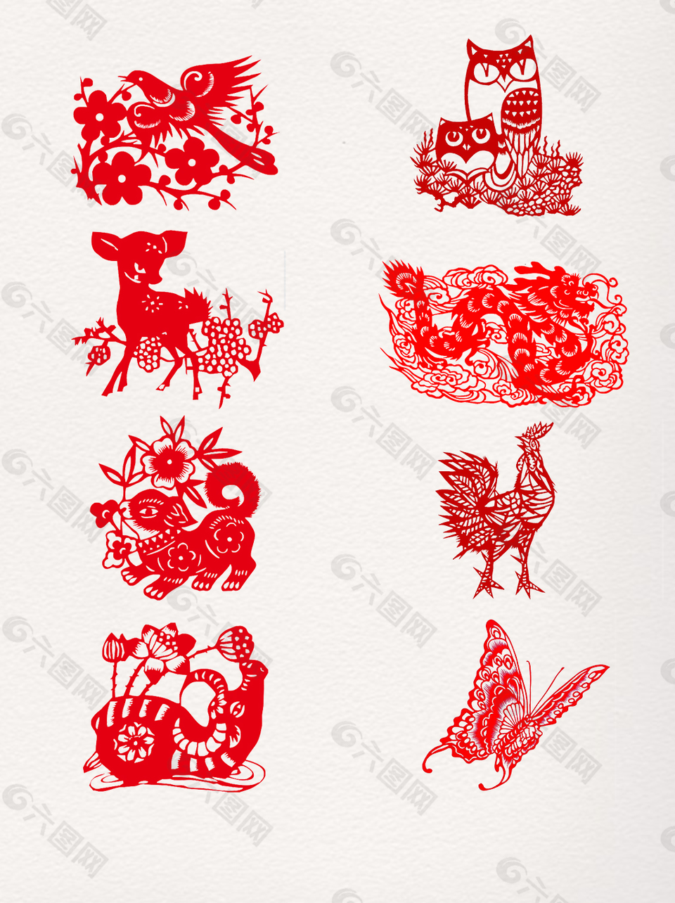 中国红动物剪纸元素