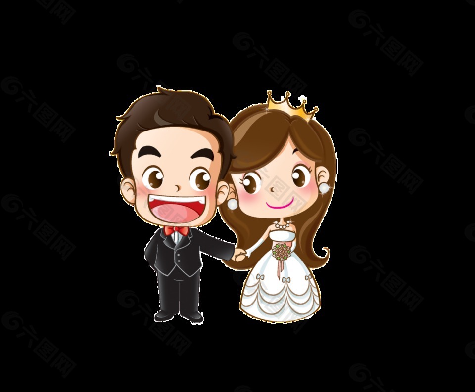 手绘卡通新郎新娘装饰素材