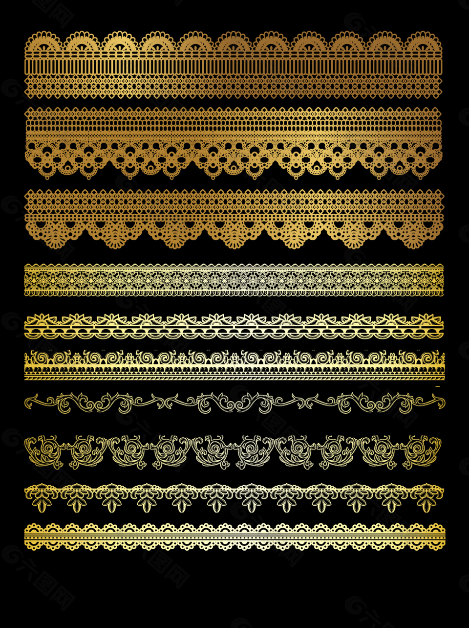金色欧式分割线花纹边框元素
