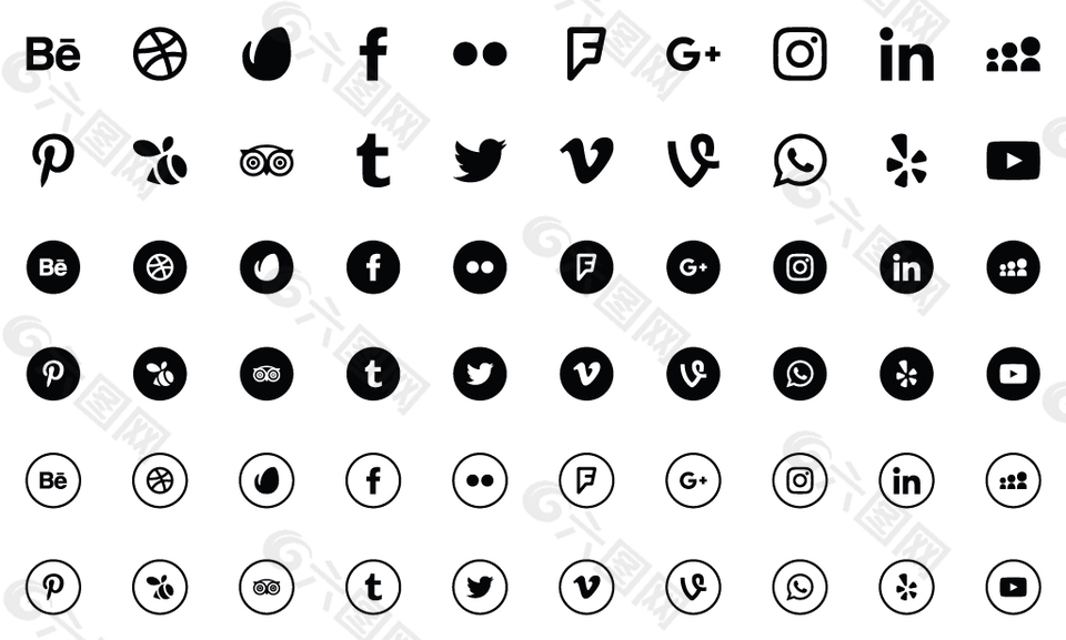 社会媒体图标icon黑白简约ai
