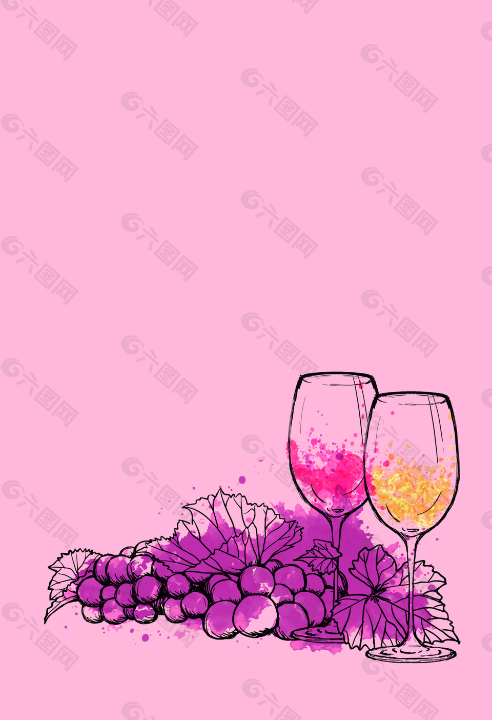 卡通水彩葡萄酒酒杯海报背景