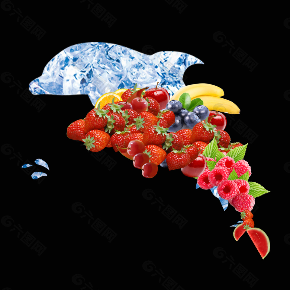 水果冰块海豚