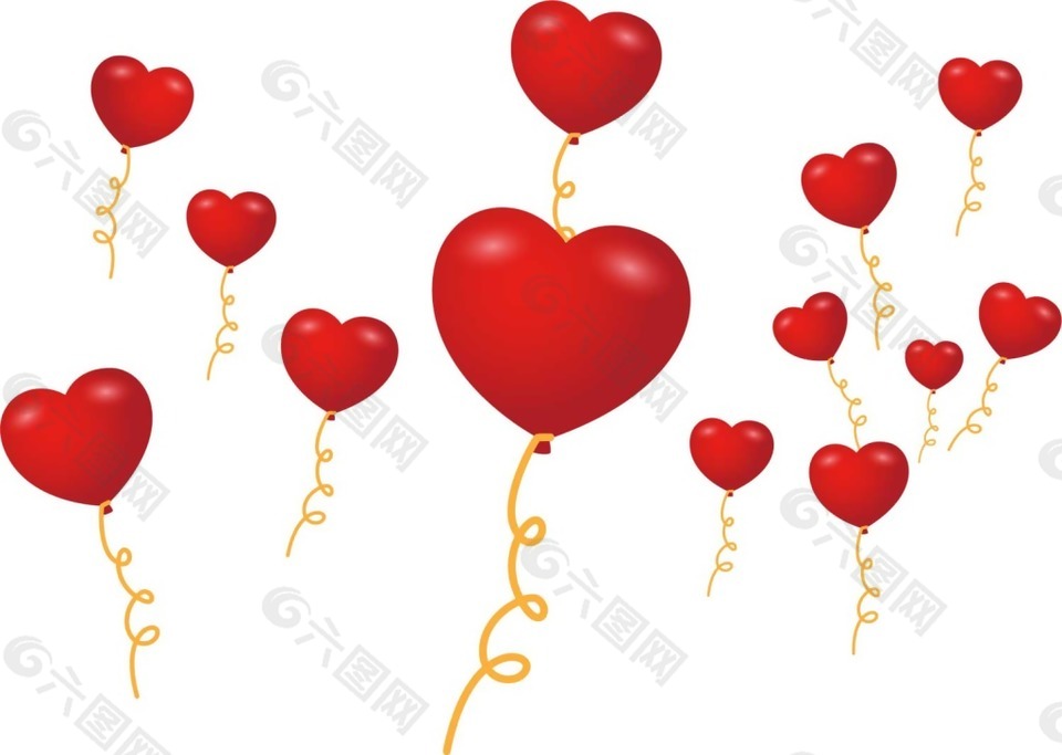卡通红色爱心气球png元素
