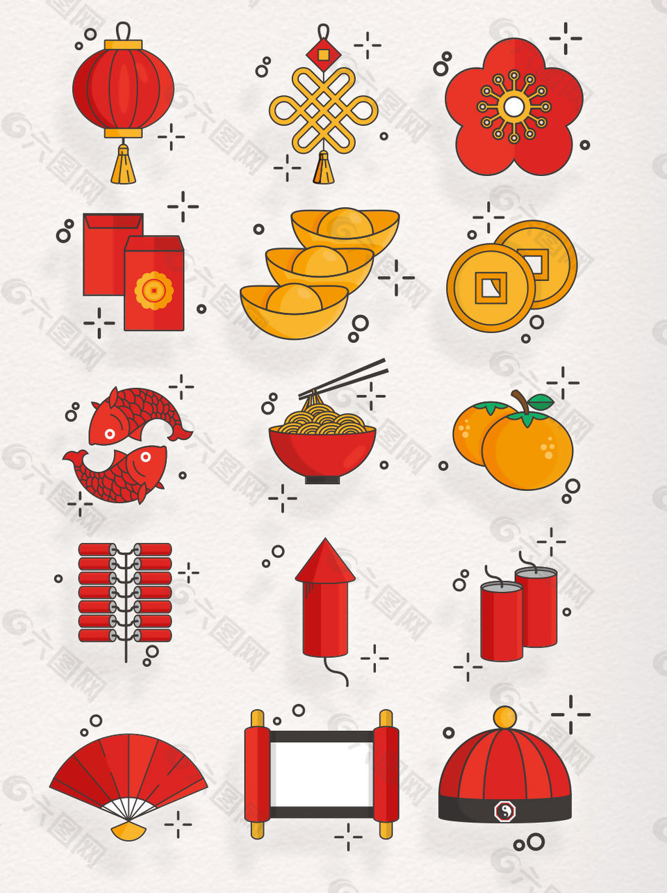 新年图标元素喜庆装饰素材中国风新年集合设计元素素材免费下载 图片编号 六图网