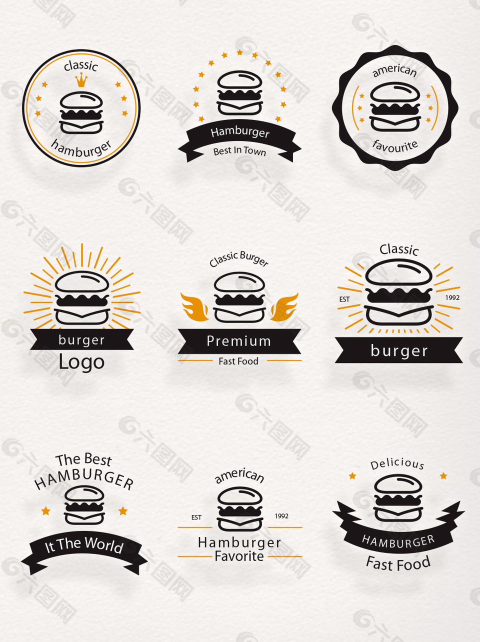 简约古典风格汉堡包食品标识