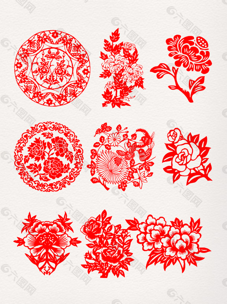 中国传统民间艺术剪纸花卉元素