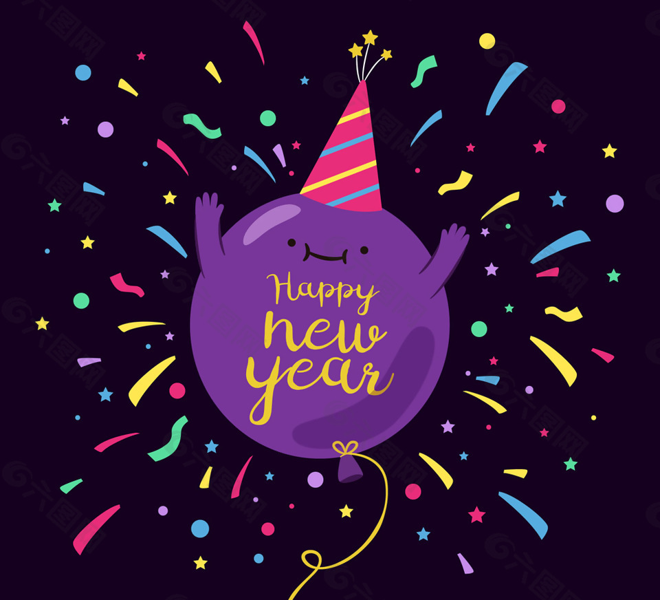 紫色气球新年矢量素材
