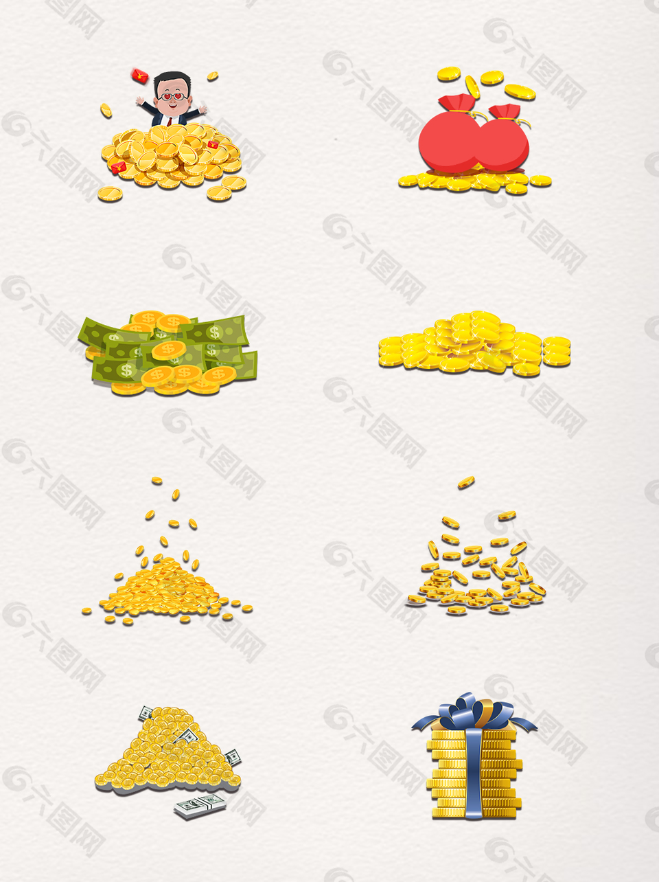 卡通金黄色的金币堆PNG元素