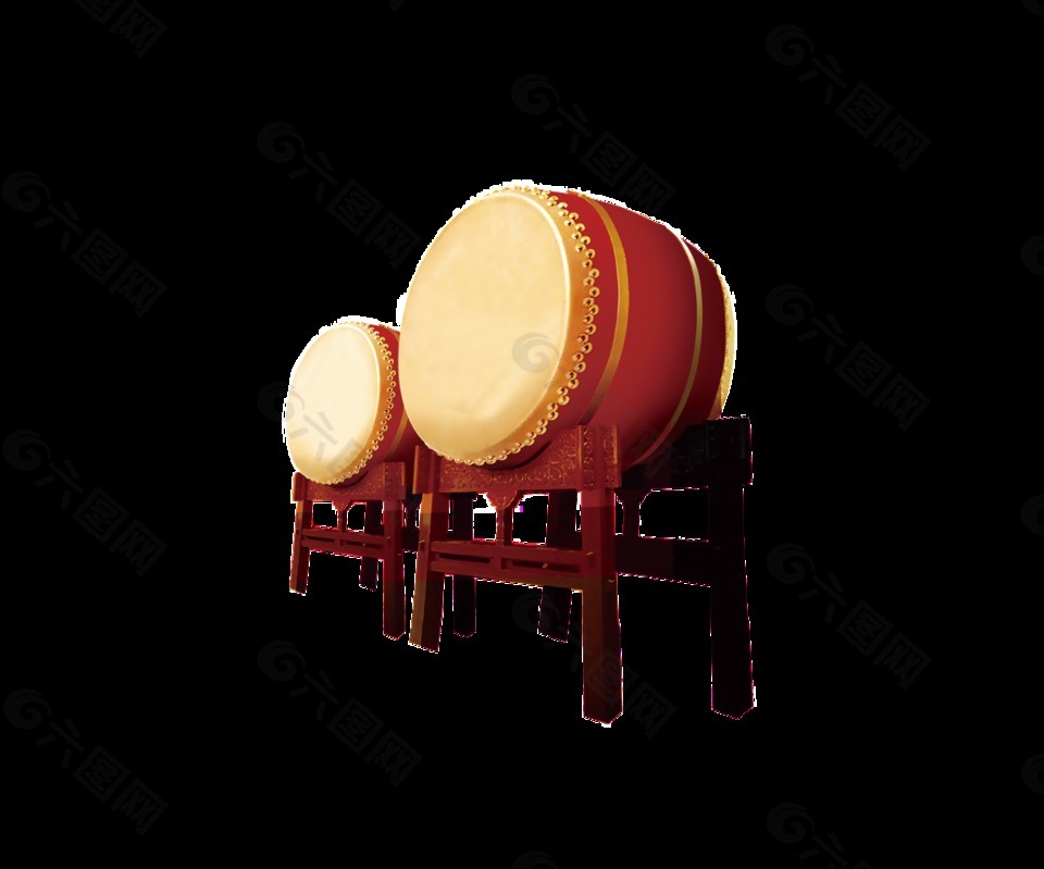 红色喜庆中式打鼓装饰素材