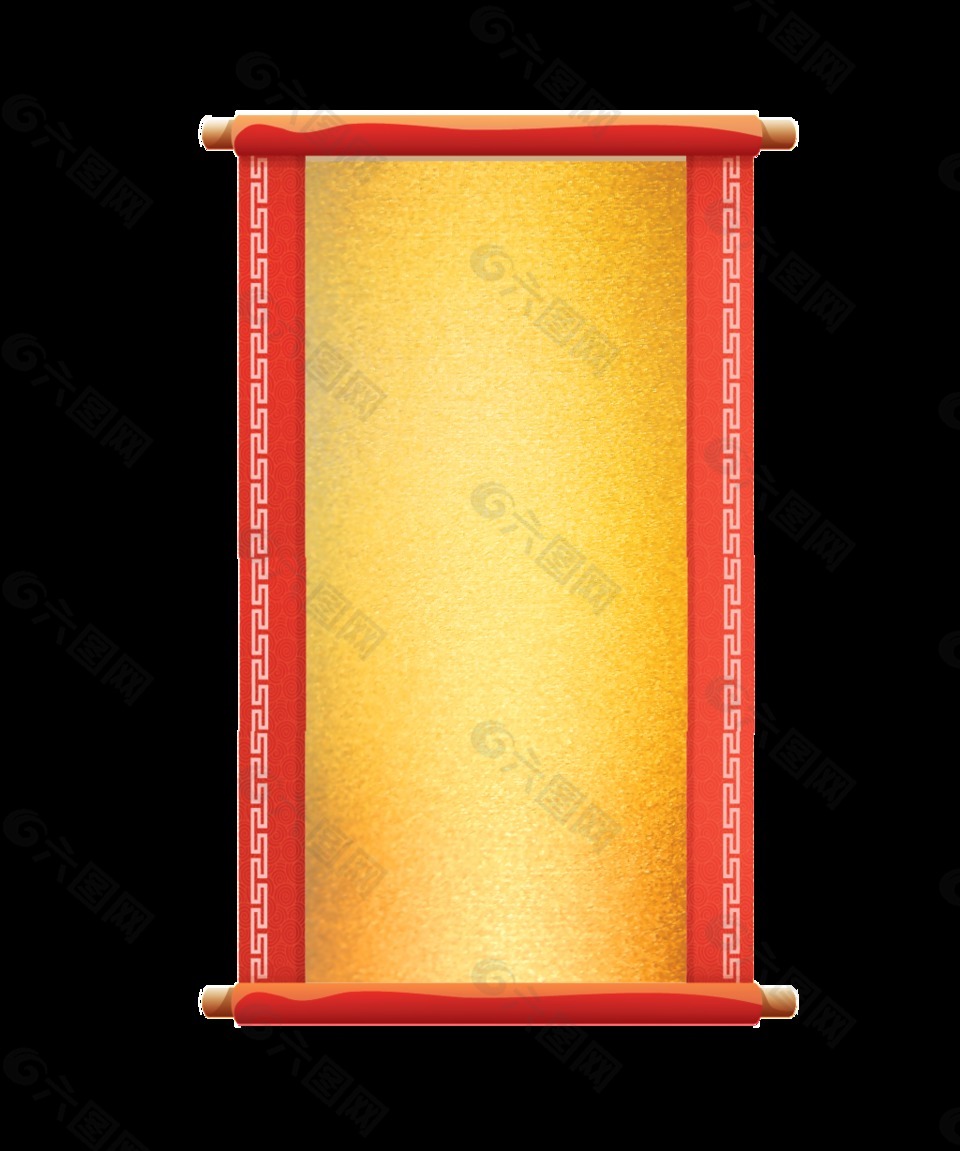 红色喜庆扁平手绘卷轴装饰素材