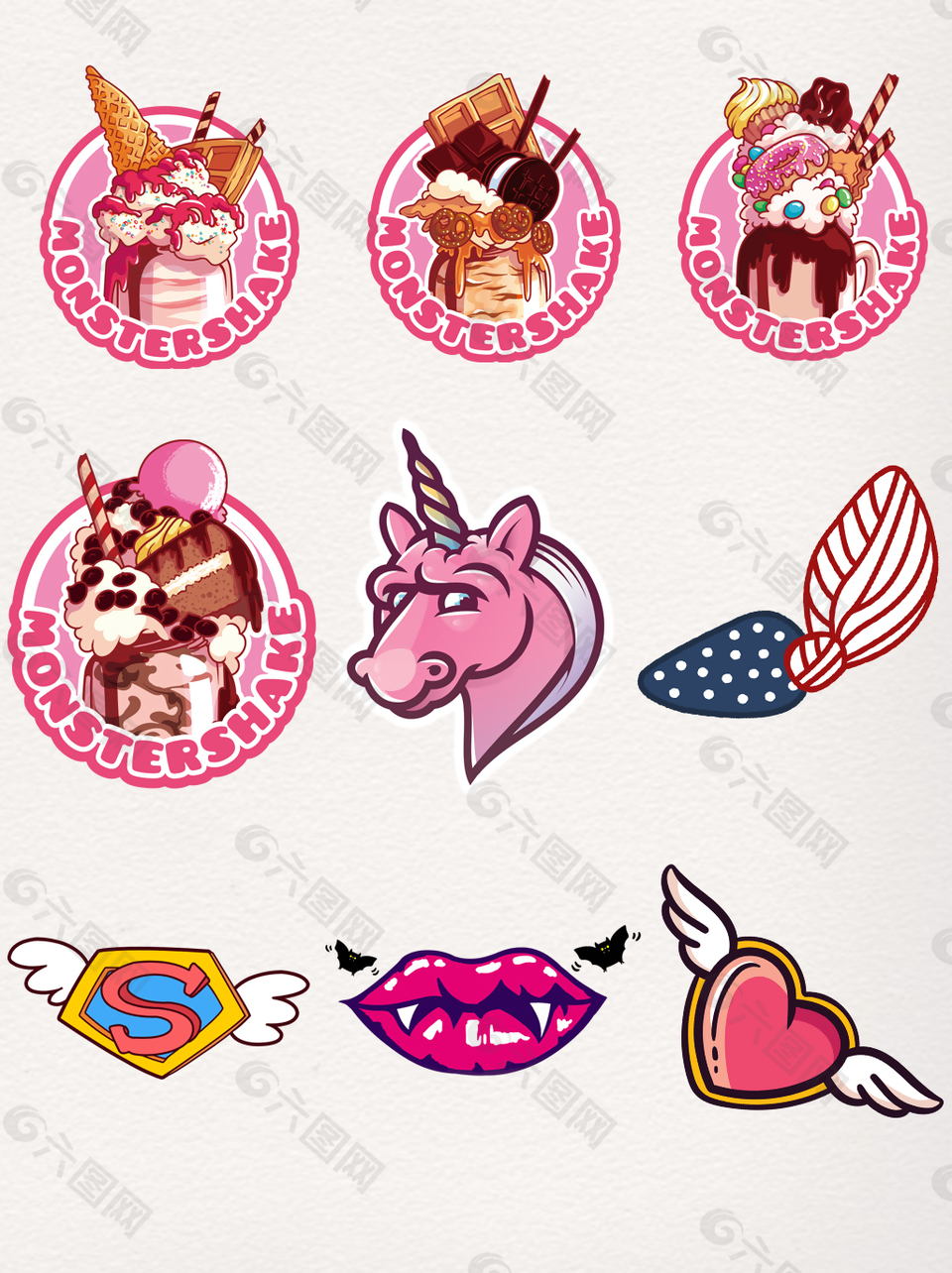 粉色马卡龙动物可爱贴纸动物贴标
