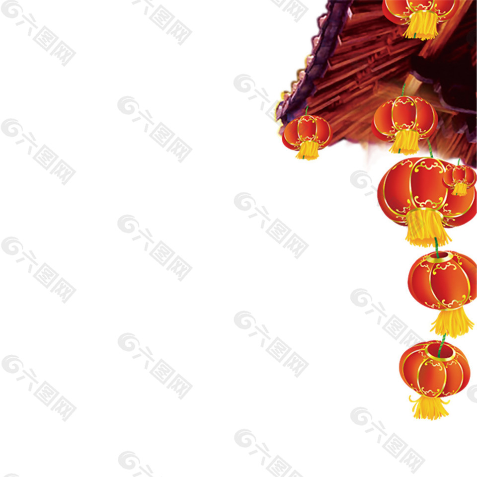 中国风雅致屋檐红色灯笼节日元素