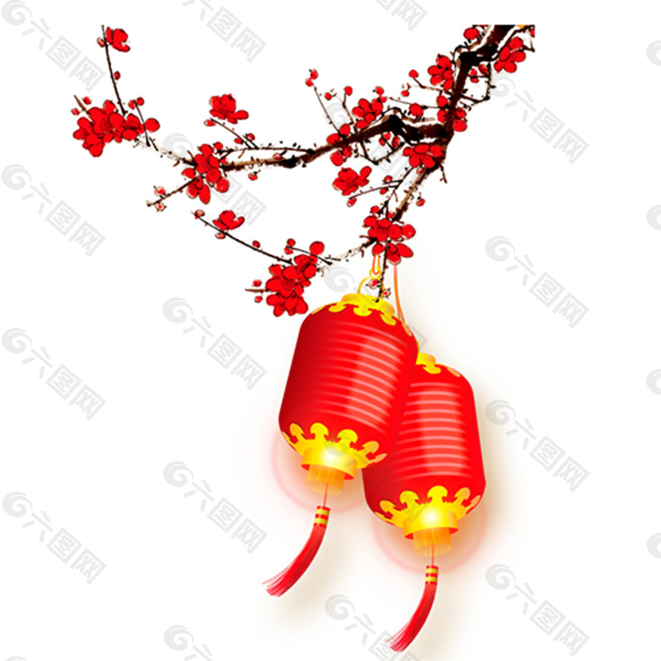 春节喜庆红色梅花灯笼节日元素