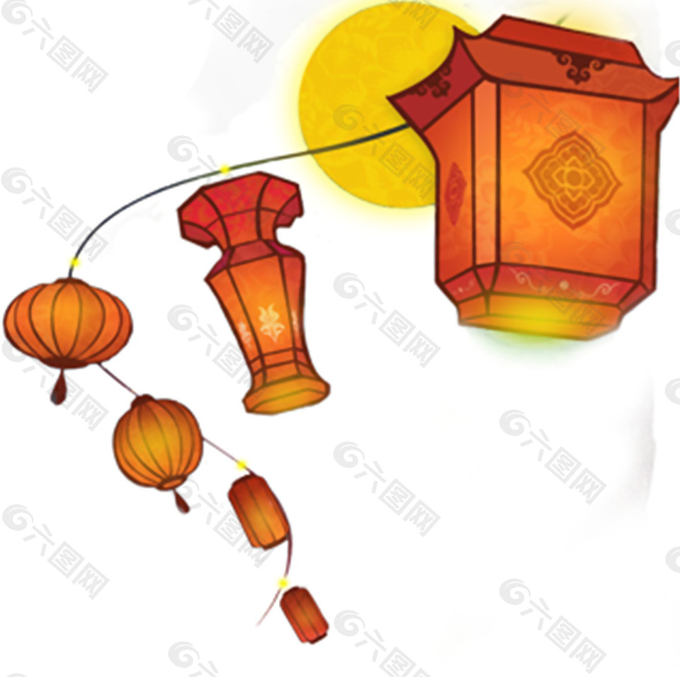 中国风橙黄色灯笼节日元素