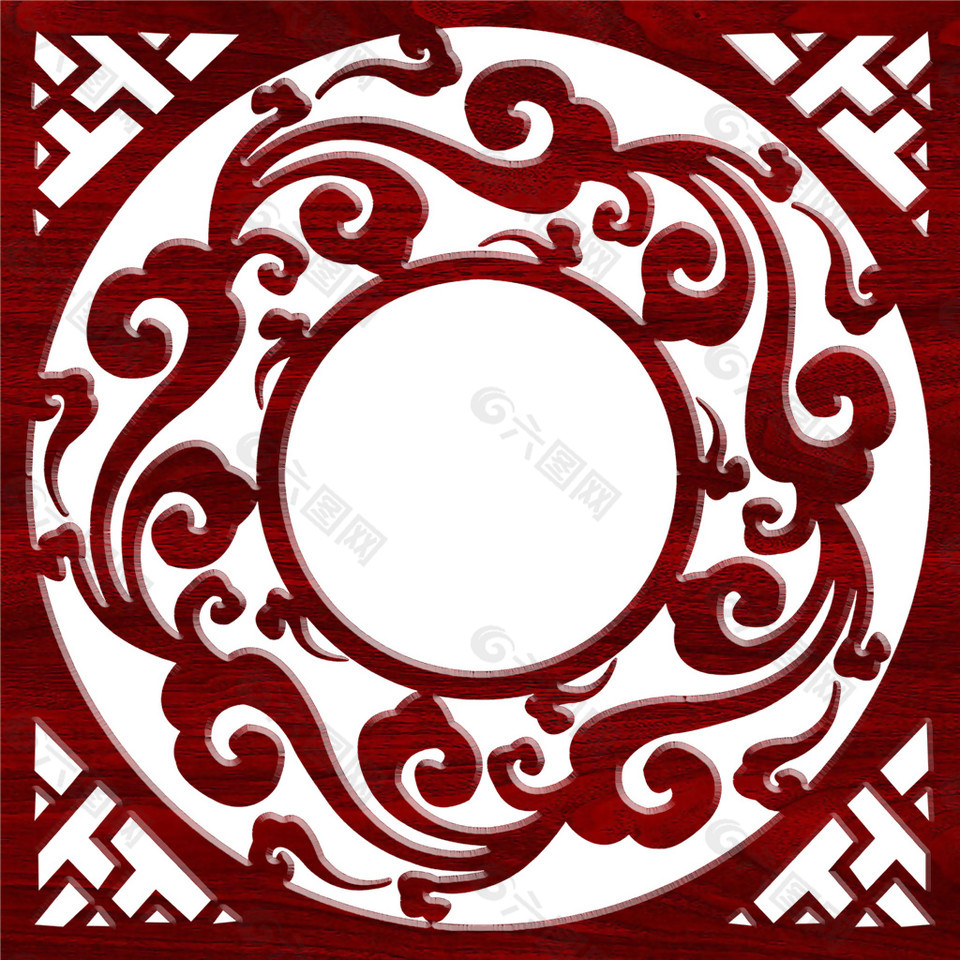 深红色雅致花纹古风窗户装饰图案设计元素素材免费下载(图片编号:9117