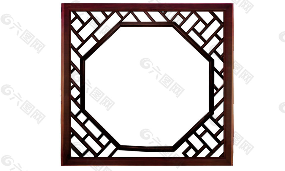 简约古风方形褐色窗户装饰图案