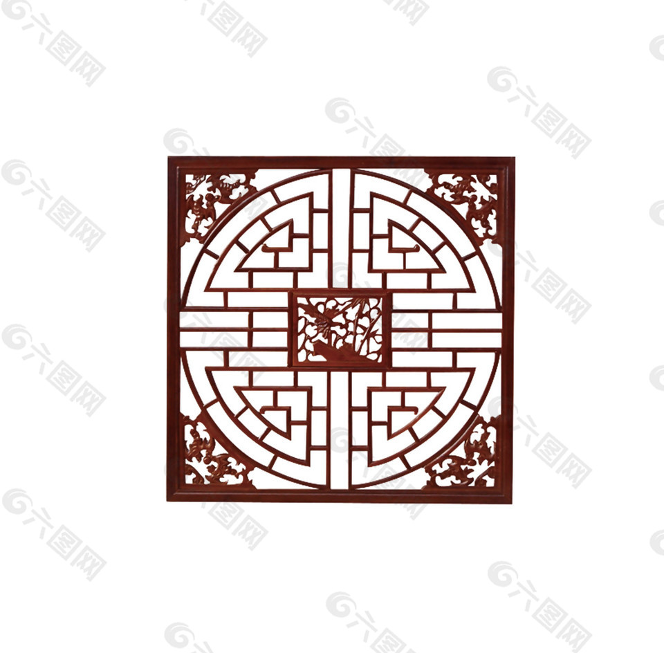 雅致红色古风花纹窗户装饰图案