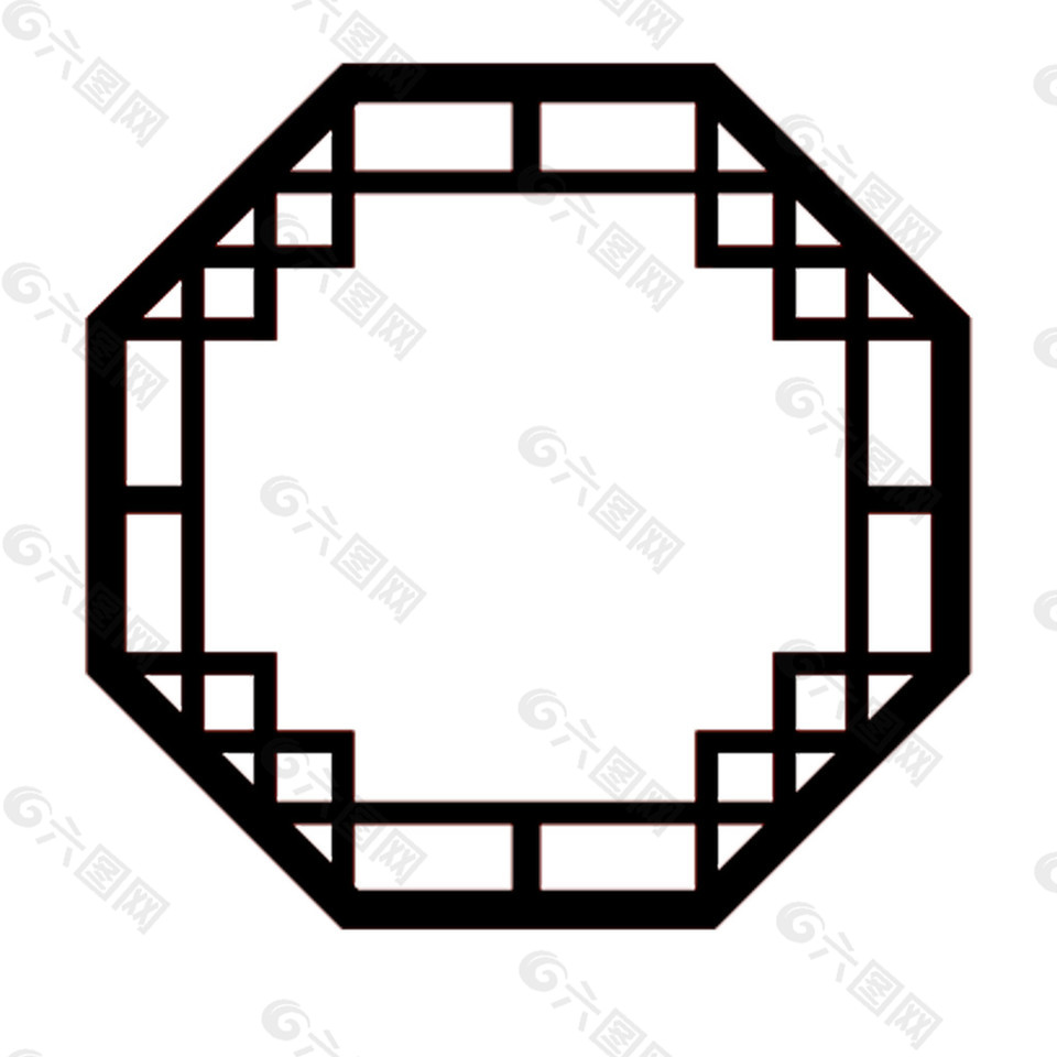 沉稳黑色古风多边形窗户装饰图案